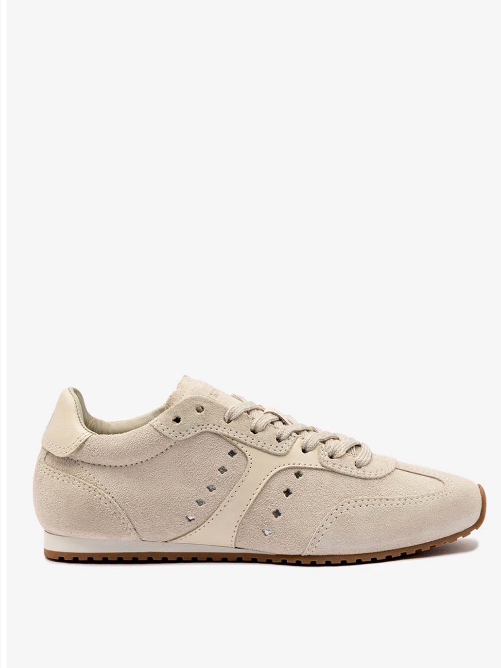Larroude Suede Lace-Up Sneaker in Mushroom Beige and Cream Grey